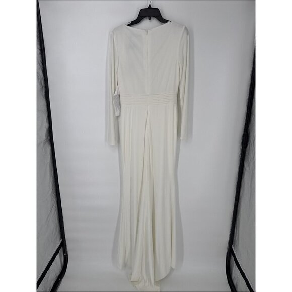 Mac Duggal Size 6 White 26554 Long Sleeve Wrap Jersey Slit Gown Dress Wedding - Picture 8 of 12